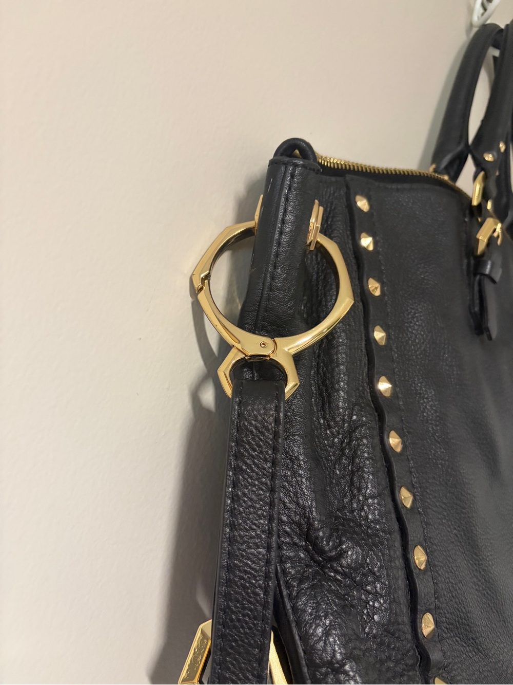 orYANY Black Pebbled Leather Shoulder Bag, Gold accents crossbody handbag - Picture 9 of 10